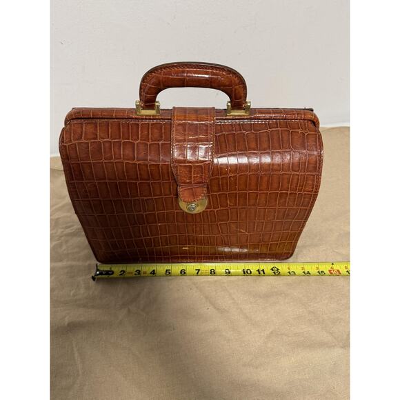 Marco Tadini Croc Embossed Leather Doctor Bag Brown Briefcase Key Made in Italy - Picture 3 of 16
